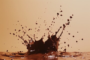 a chocolate splash falling on a beige background