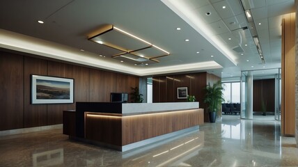 Reception area of a professional office space building from Generative AI