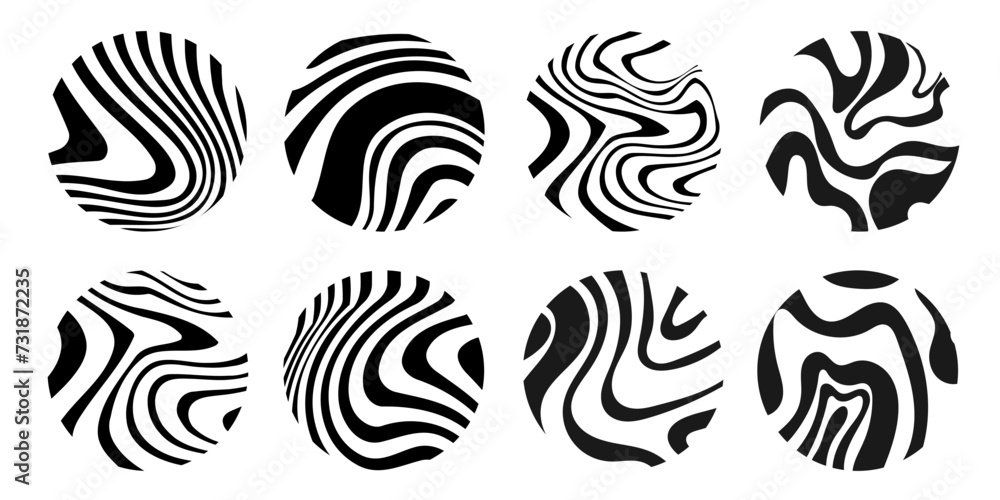 Aufkleber set of circle with wavy line retro swiss round. geometric element vector illustration.