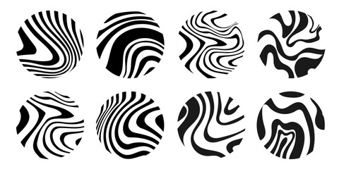 Set of circle with wavy line Retro swiss round. Geometric element Vector illustration. - obrazy, fototapety, plakaty