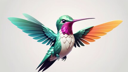 Obraz premium Vibrant Colored Hummingbird Logo with Extended Wings Illustration