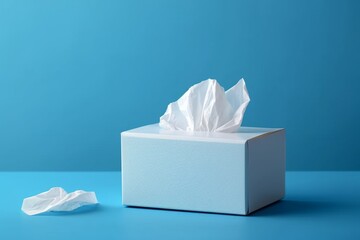 white tissues box on blue background