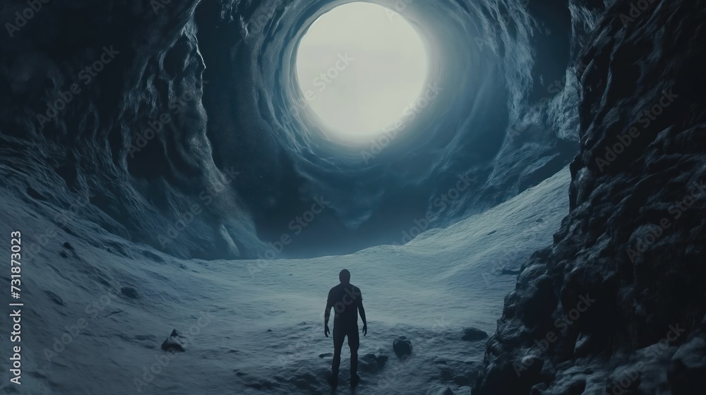 Canvas Prints conceptual design of a man looking at a black hole. generative ai
