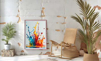 interior room Bright and airy with a picture frame, a work of art

