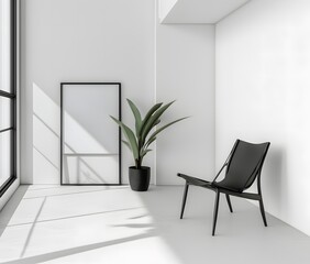 Minimalist Room Featuring an Empty Frame, Serenity in Simplicity.