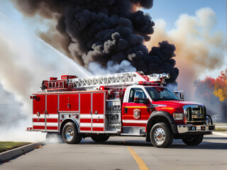 Emergency Response: Fire Truck Battling Blaze. generative AI