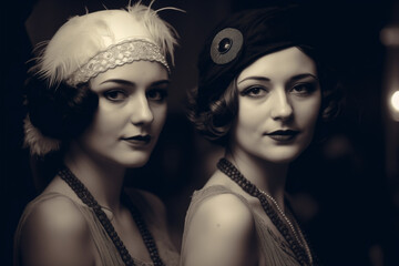vintage photo of two flapper woman