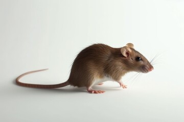 a brown rat standing on white background