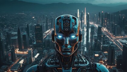 Fototapeta na wymiar Artificial intelligence has captured humanity, artificial intelligence rules the world