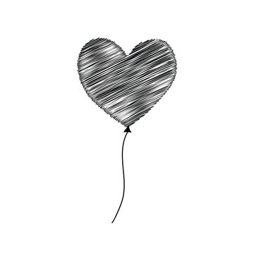 Doodle vector illustration of One beautiful black scribble balloon heart form isolated on a white background