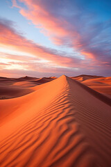Fototapeta na wymiar Desert dunes under vibrant sunset sky without people