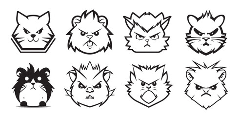 Angry Hamster collection Vector Illustration isolated on white background. Hamster Mascot Cartoon Character.