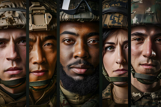 Portraits of soldiers from various countries participating in joint military exercises