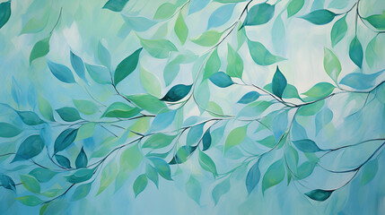 high-end abstract painting that has green leaves