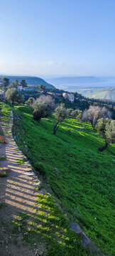 The sea of Galilee and the Golan heights on the border between Israel, Siria and Jordan