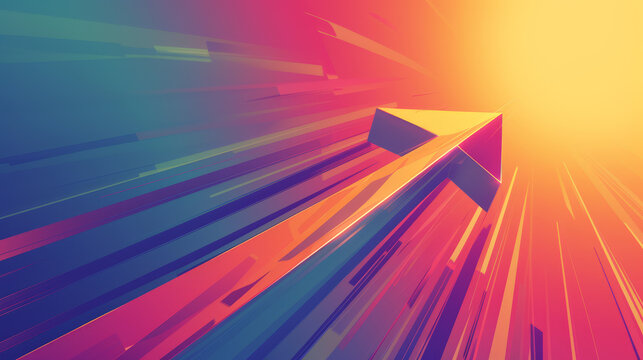 A colourful neon arrow speeding upwards right with a blurred effect.