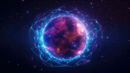 Fototapeta premium Technological render of planet Earth Background, with glowing neural connections, symbolising the boundless possibilities of the World Wide Web. Perfect for innovative design projects.