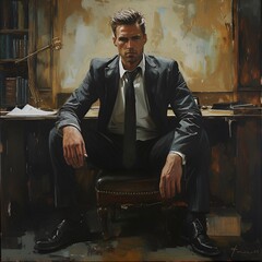 Naklejka premium Serious Businessman Crouching