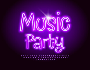Obraz premium Vector funny advertisement Music Party. Playful Neon Font. Trendy Alphabet Letters and Numbers set.