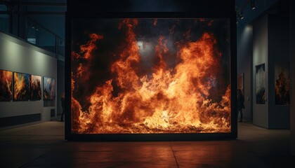 This photo captures a prominent exhibit within a museum, displaying a massive and captivating fire.