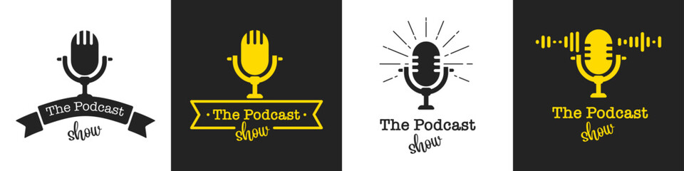 Podcast radio logotype. Podcast radio icon set . Podcast radio logo. Vector illustration.