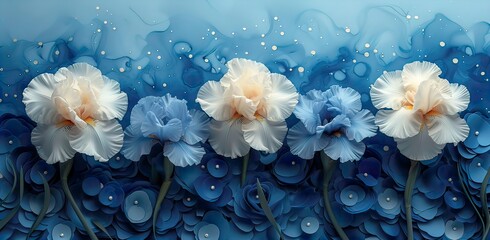  Ethereal Blue and Cream Flowers Underwater 