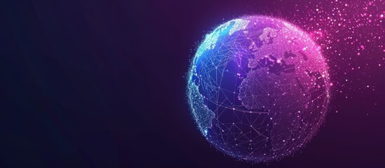Low poly glowing holographic globe Low Polygonal wireframe concept dark background. AI generated