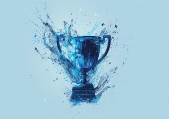 Hand drawn watercolor of trophy cup of champion isolated on soft blue background. AI generated