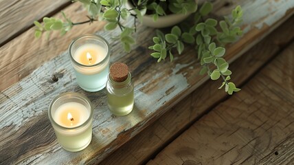 Obraz na płótnie Canvas Aromatherapy Essentials on Wooden Board