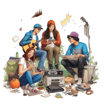 Teenagers with different hobbies png