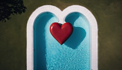 Red Heart Floating in Pool of Water