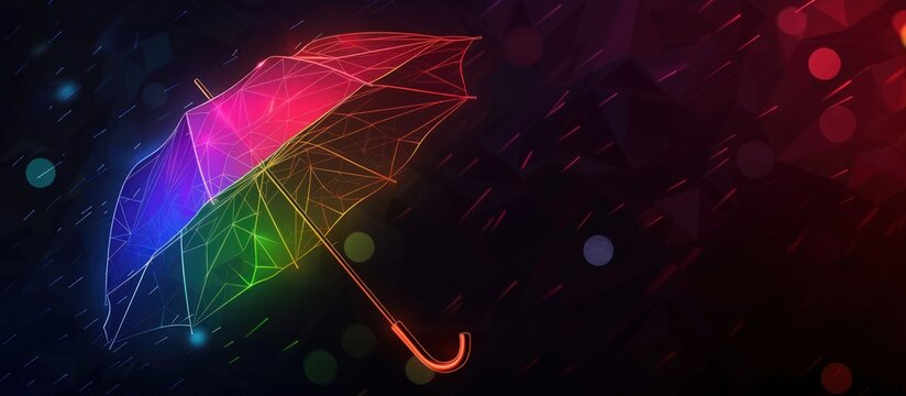 Abstract holographic colorful polygonal umbrella isolated on dark background. AI generated image