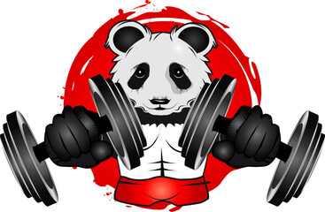 Bodybuilder Panda Bär mit Kurzhantel im Graffiti Patch