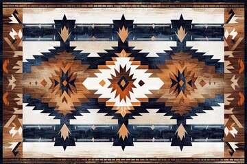 Navajo tribal vector seamless pattern navajo weaving coloration was mostly natural brown, white, and indigo, Vector seamless pattern Woven carpet illustration - obrazy, fototapety, plakaty