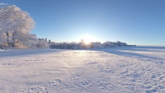 zauberhaft vereiste sonnige Winterlandschaft im Morgenlicht, Winterwunderland, Winterzauber, vereiste B&auml;ume, Schnee, K&auml;lte, Raureif, Natur, Idylle, Frost 
