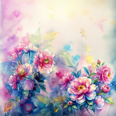 Fototapeta na wymiar Watercolor Flower Background Border