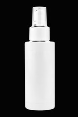 white empty bottle, for cosmetics and medicines, on a white background with place for text