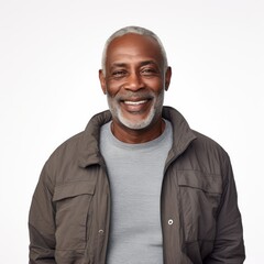 Portrait of a smiling older African American man in casual jacket