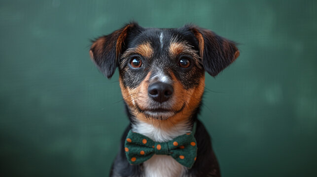 portrait of a dog wearing a bow tie
