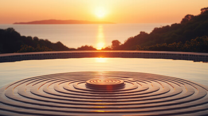 Fototapeta na wymiar Mindfulness concept: Infinity pool, radiating calm waves. Perfect for mindfulness concepts and tranquil design projects.