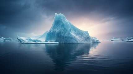 Professional photograph of iceberg floating in arctic waters.