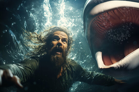 Old Testament prophet Jonah and the whale underwater