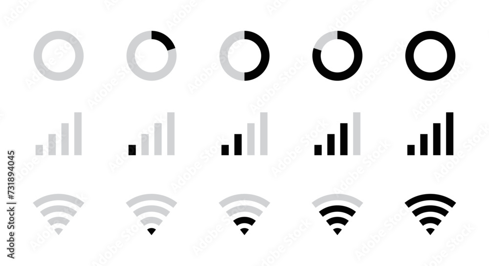Poster battery, mobile network signal and wi-fi icon set with circle battery modern style for user interfac