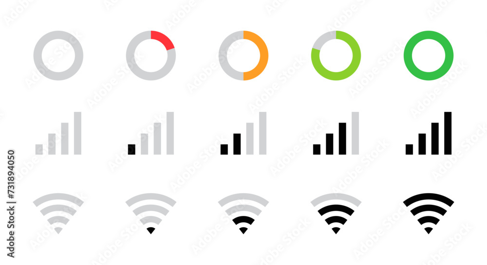 Poster battery, mobile network signal and wi-fi icon set with circle battery modern colorful. status bar sy