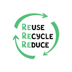 reduce, recycle, reuse lettering. Vector Illustration for printing, backgrounds, covers and packaging. Image can be used for greeting cards, posters, stickers and textile. Isolated on white background