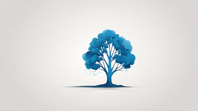 one blue tree simple logo  stroke  white background.