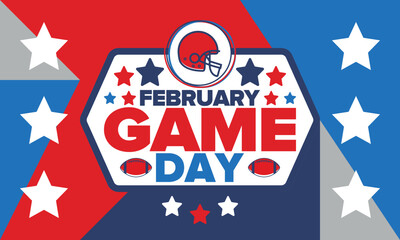 Game Day. American football playoff. Super Party in United States. Final game of regular season. Professional team championship. Ball for american football. Sport poster. Vector illustration