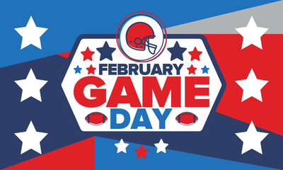 Game Day. American football playoff. Super Party in United States. Final game of regular season. Professional team championship. Ball for american football. Sport poster. Vector illustration