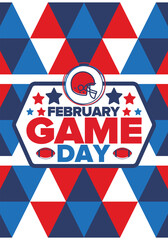 Obraz premium Game Day. American football playoff. Super Party in United States. Final game of regular season. Professional team championship. Ball for american football. Sport poster. Vector illustration