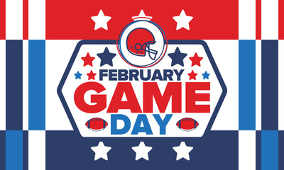 Game Day. American football playoff. Super Party in United States. Final game of regular season. Professional team championship. Ball for american football. Sport poster. Vector illustration